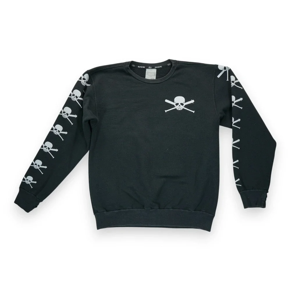 Vintage‎ Sumemd Sweatshirt Skulls Size Medium Mens Black Y2K Long Sleeve